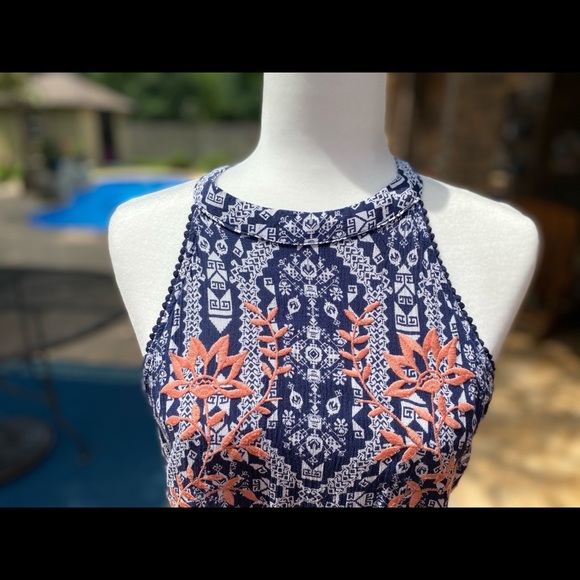 Xhilaration Navy/White with Coral Embroidery Top Size XXL (Juniors) - Picture 9 of 12